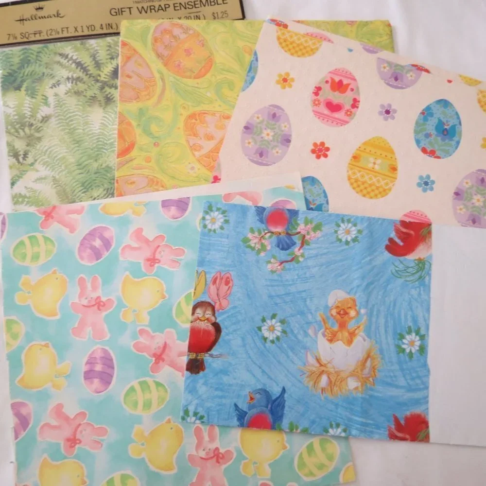 Lot of VINTAGE Spring & Easter Giftwrap Wrapping Paper 5 Designs